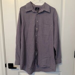 Stafford NWOT Travel Wrinkle Free Oxford Men’s Purple Gingham Shirt, 17.5 34/35